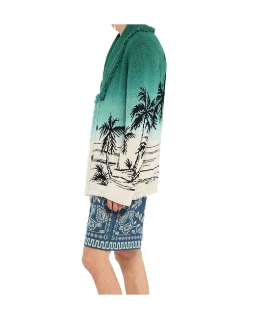 Alanui Green Wave Bloom Cardigan for men