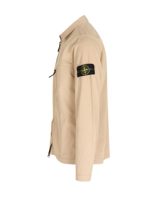 Stone Island Natural Logo Patch Zipped Overshirt for men