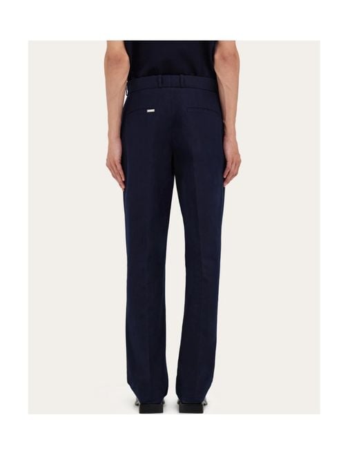 Ferragamo Blue Cotton Canvas Pants for men