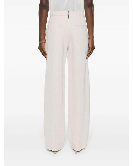 Brunello Cucinelli White Inverted-Pleat Straight-Leg Trousers