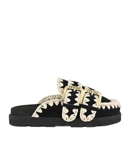 Mou Black Low Bio Sabot Two-Buckles