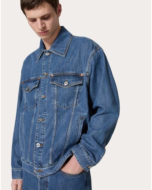 Valentino Blue Buttoned Twill Denim Jacket for men