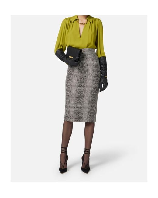 Elisabetta Franchi Gray Slim Fit Midi Pencil Skirt