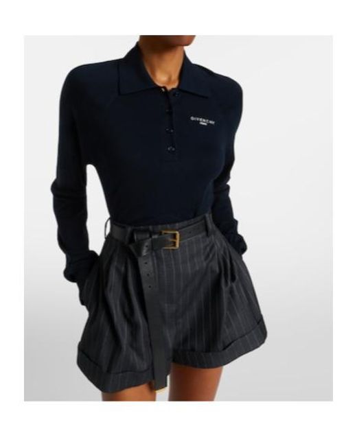 Givenchy Blue Cotton And Silk Polo Sweater