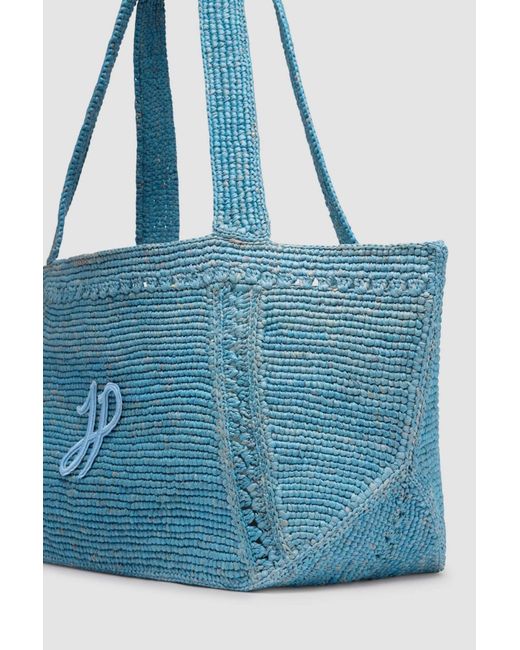 Patou Blue Logo Patch Woven Shoulder Bag