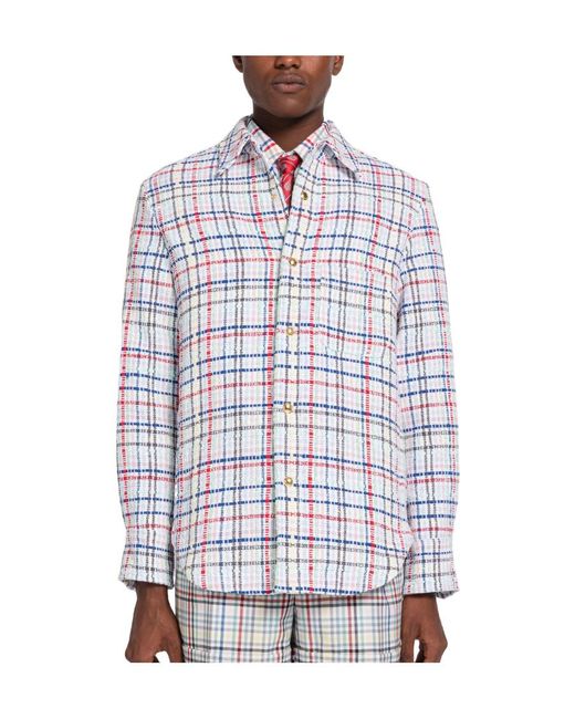 Thom Browne White Gingham Check Buttoned Overshirt for men
