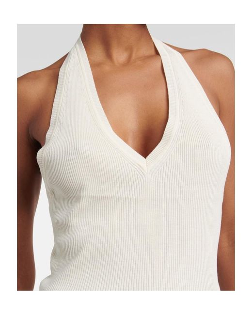 Nili Lotan White Ivey Ribbed Knit Backless Silk Top