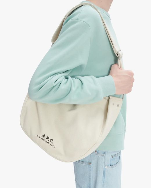 A.P.C. White Logo Printed Open Top Crossbody Bag for men