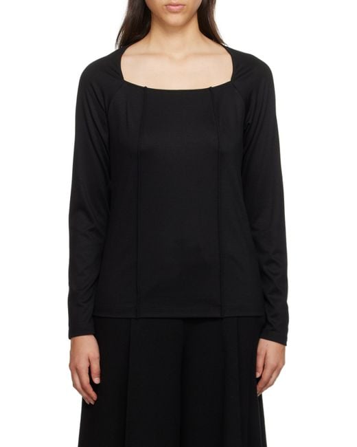 Issey Miyake Black Pleated Long-Sleeved T-Shirt