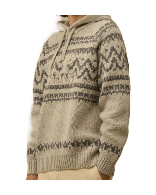 C P Company Gray Jacquard Wool Hooded Sweater for men
