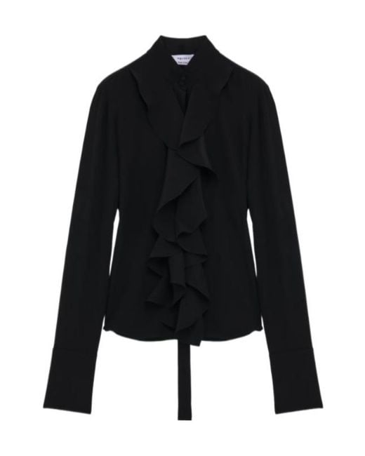 McQueen Black Cotton Ruffled Shirt