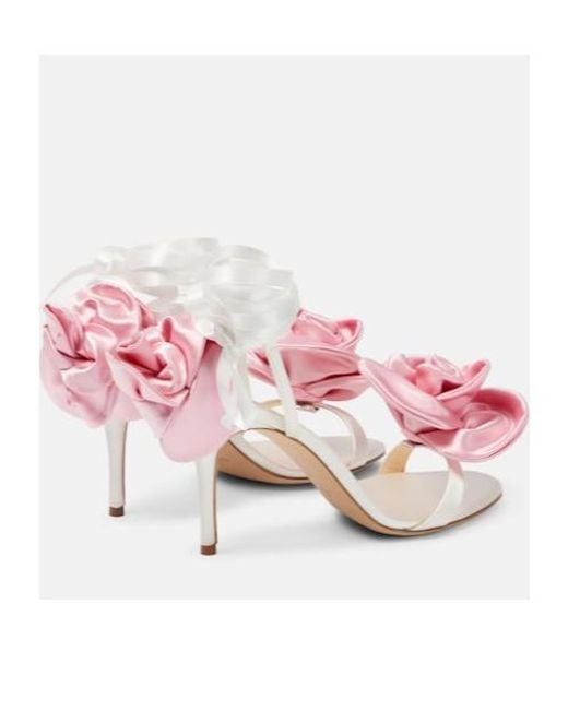 Magda Butrym Pink Floral-Appliqué Satin Sandals