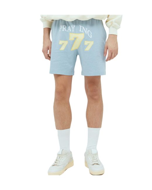 PRAYING Blue 777 Graphic Track Shorts for men