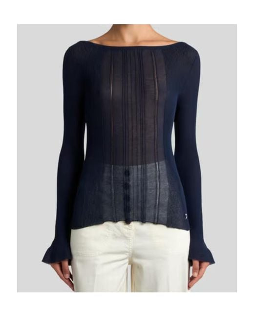 Etro Blue See-Through Jacquard Jumper
