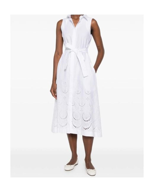 P.A.R.O.S.H. White Belt Eyelet Midi Dress