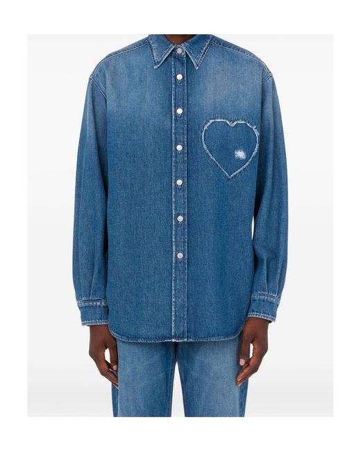 Moschino Blue Heart Long-Sleeved Shirt