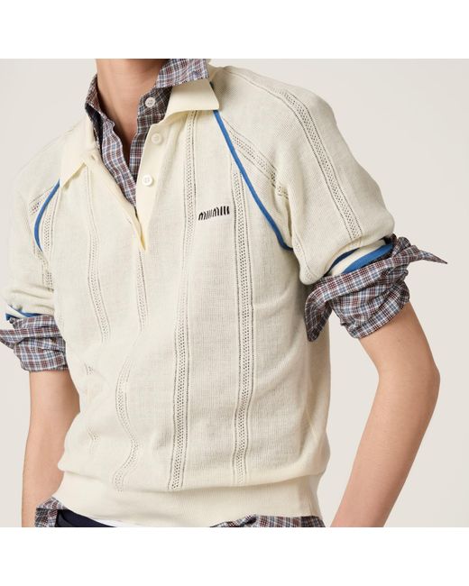 Miu Miu Natural Cotton Knit Polo Shirt