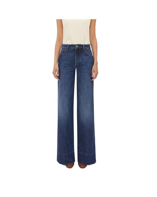Bottega Veneta Blue Logo Patch Wide Leg Jeans