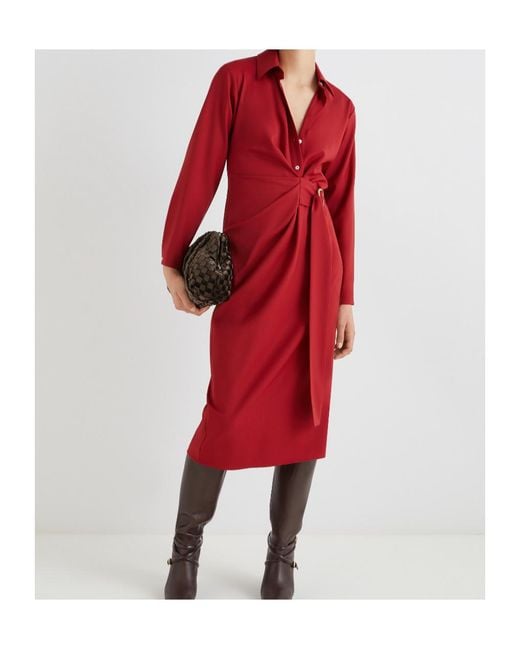 Marella Red Shirt Dress With Side Buckle Detail