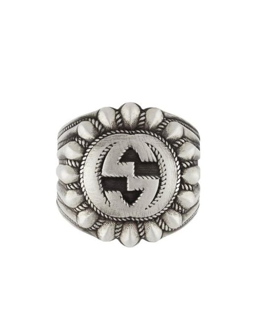 Gucci Gray Interlocking G Engraved Ring