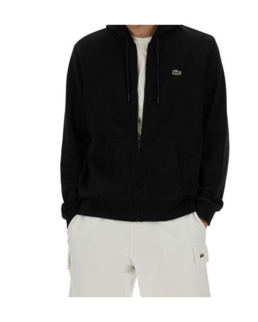 Lacoste Black Logo Patch Zipped Hoodie for men