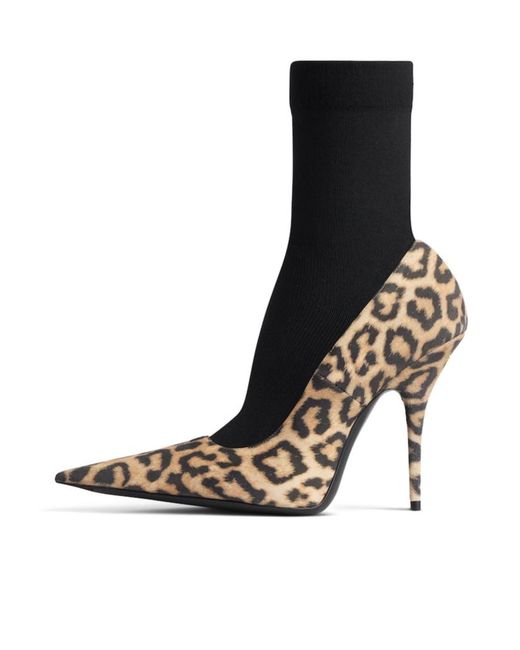 Balenciaga Brown Leopard Printed Avenue Sock Pumps