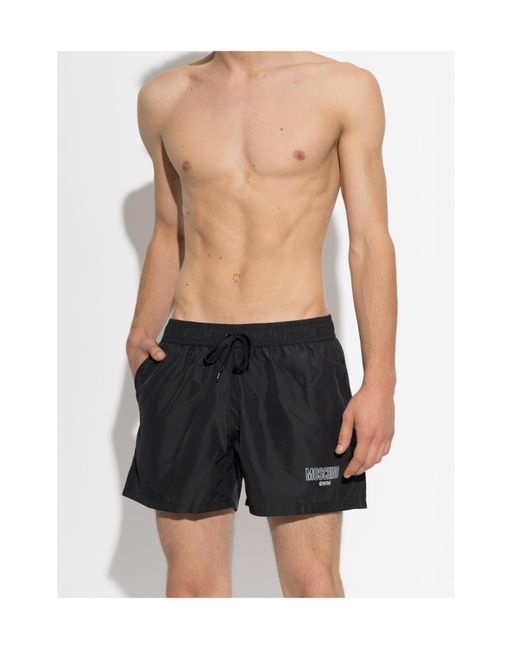 Moschino Black Drawstring Swim Trunks for men