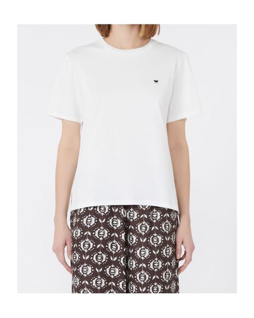 Weekend by Maxmara White Butterfly Logo Embroidered Crewneck T-Shirt