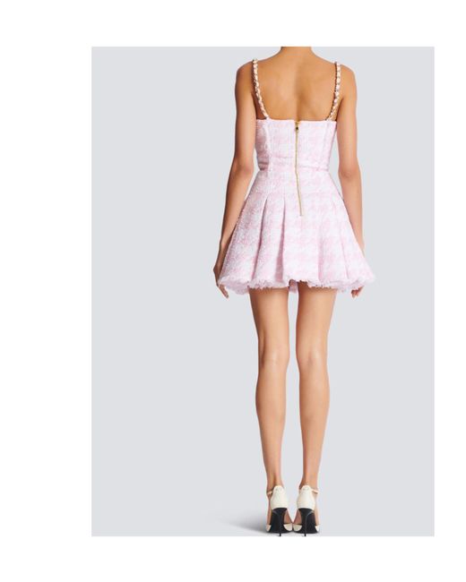Balmain Pink Tweed Houndstooth Mini Dress