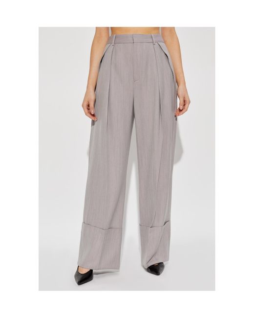 Victoria Beckham Gray Wide-Leg Trousers