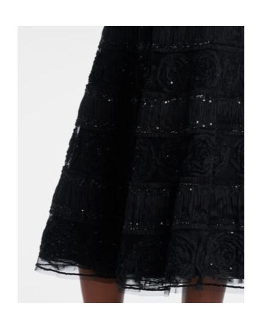 Carolina Herrera Black Floral-Appliqué Sequined Gown