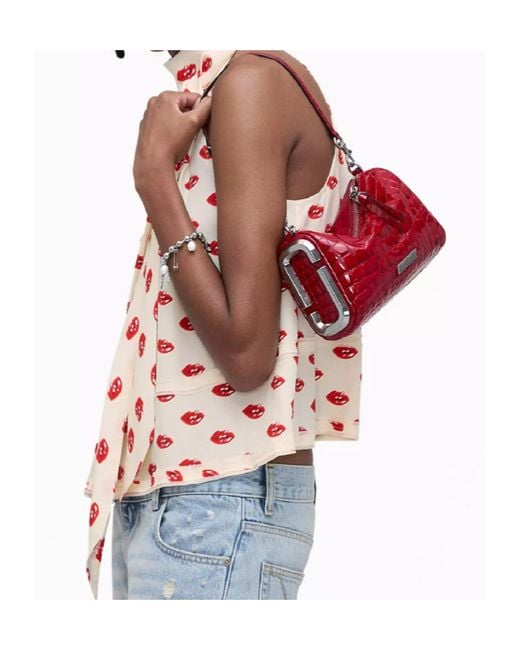 Marc Jacobs Red The Glossy Embossed Snapshot Shoulder Bag