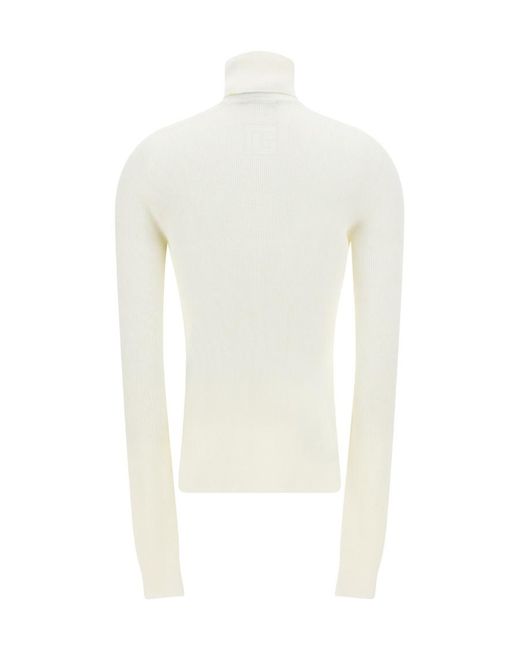 Balmain White Fine Knit Turtleneck Jumper
