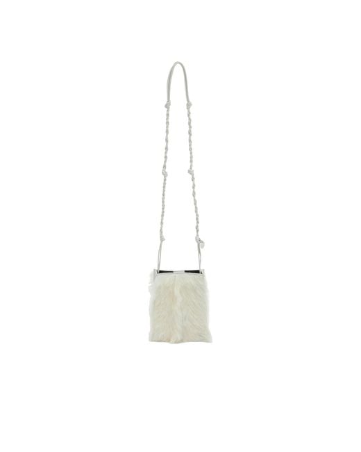 Jil Sander White Tangle Shearling Small Crossbody Bag