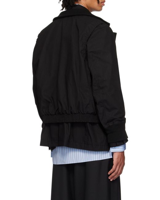 Sacai Black Rip Stop Zip-Up Bomber Jacket for men