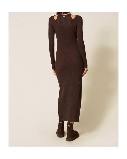 Twinset Brown Ribbed Knit Dress