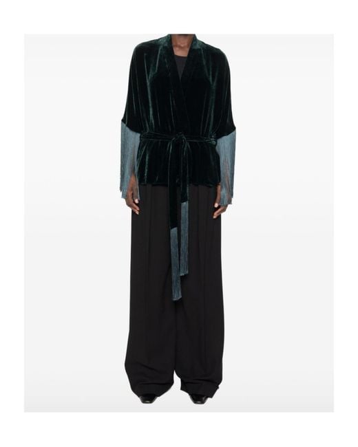 Antonelli Black Fringed Belted Kimono Jacket