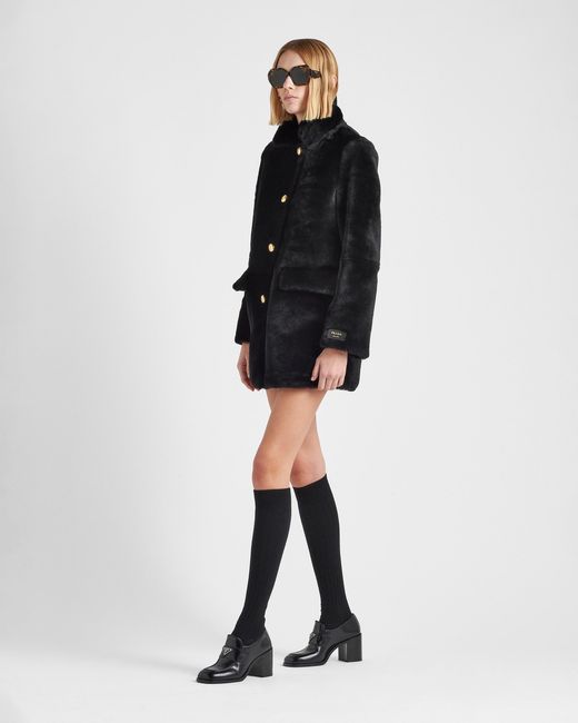 Prada Black Shearling Fur Coat