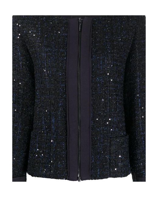 Emporio Armani Black Glitter Coarse Flower Casual Jacket