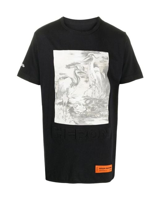 Heron Preston Black Crew Neck Heron Print T-Shirt for men