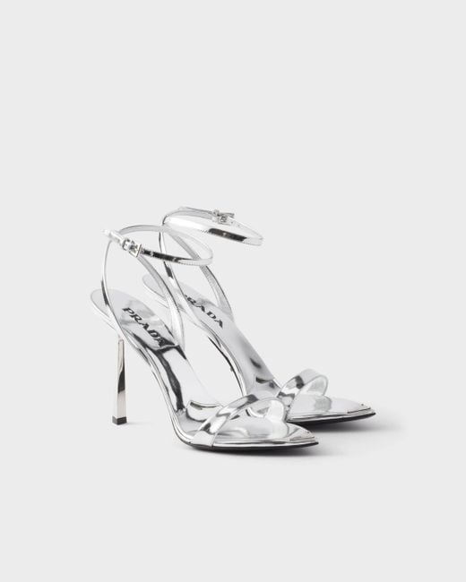 Prada White Triangle-Logo High-Heeled Sandals