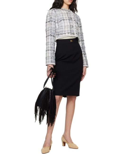 Dolce & Gabbana Black Dg Logo Plaque Midi Pencil Skirt