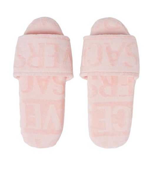 Versace Pink Terry Logo Detailed Slip-On Slippers for men