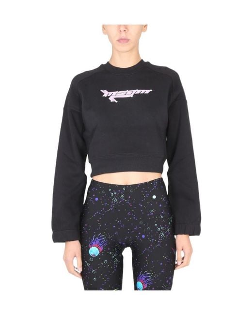 MSGM Black Logo-Printed Cropped Sweatshirt