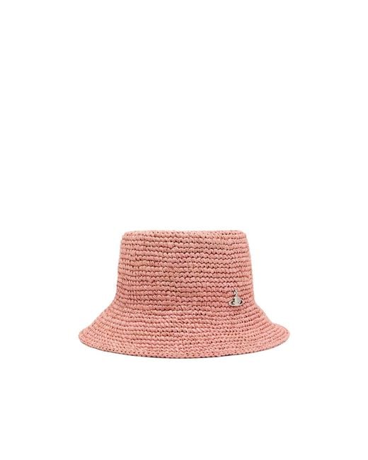 Vivienne Westwood Pink Orb Raffia Bucket Hat