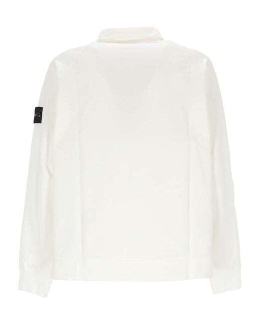 Stone Island White Long-Sleeved Polo Shirt for men