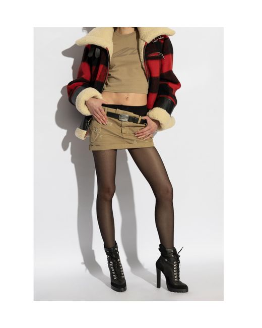 DSquared² Natural Pocet Detailed Distressed Mini Skirt