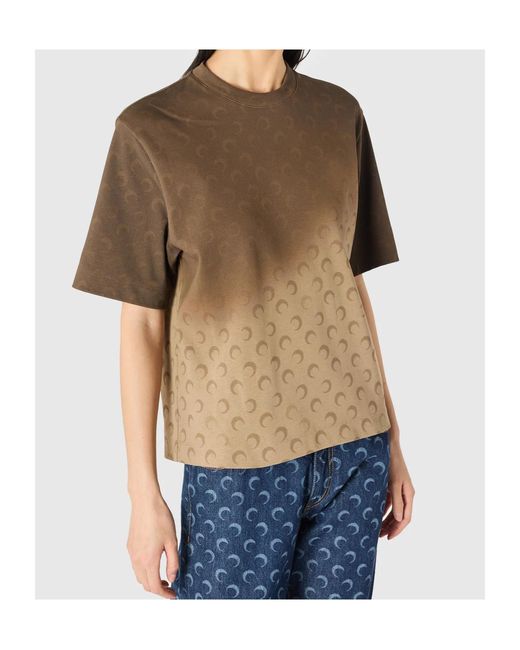 MARINE SERRE Green Gradient Moon-Pattern T-Shirt