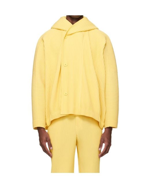 Homme Plissé Issey Miyake Yellow Pleated Hooded Casual Jacket for men
