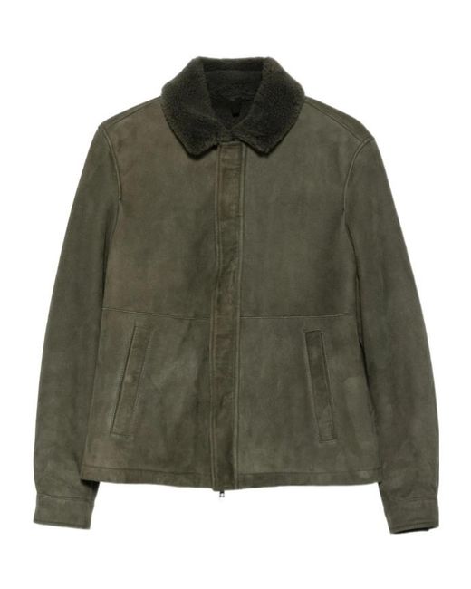 Tagliatore Green Long-Sleeved Leather Jacket for men
